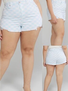 Fashion to Figure•High Rise Gingham Print Denim Shorts